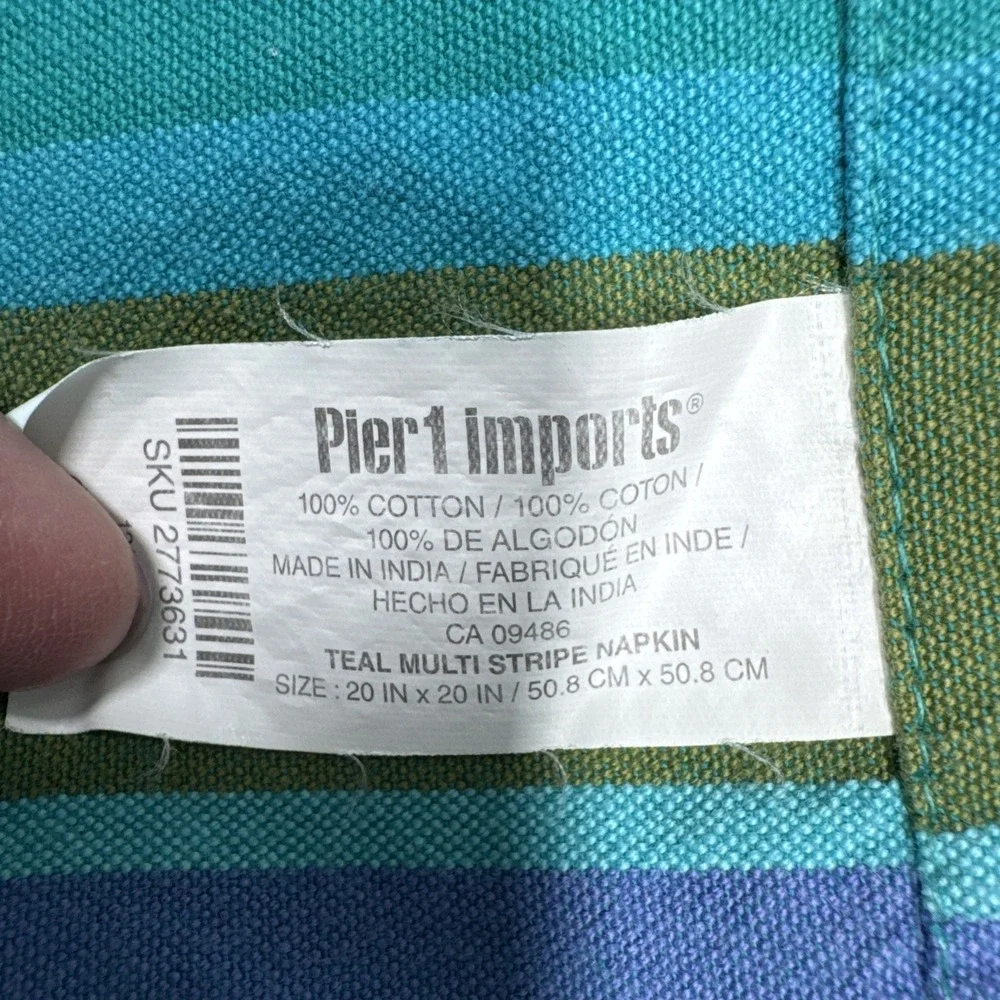 VTG Set of 4 Pier 1 Imports Dinner Napkins Teal Green Striped 20x19